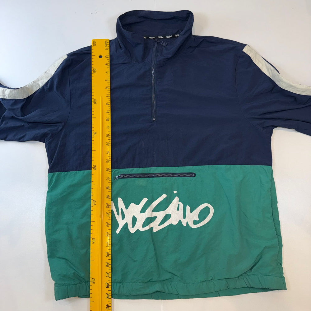 Vintage Mossimo Windbreaker Jacket XL Blue Green Pullover 1/4 Zip Spell Out Logo Y2K