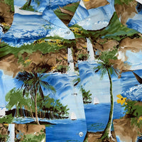 Made in Hawaii Scenic Waterfall Sailboat Print Shirt Blue Green Size S/M