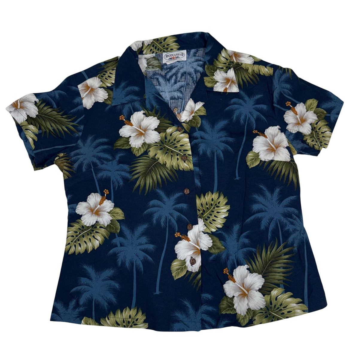 Pacific Legend Navy Hibiscus Hawaiian Shirt Made in Hawaii Cotton Size M