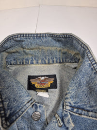 Harley-Davidson Vintage 90s Denim Vest Bar Shield Back Patch Biker Mens M