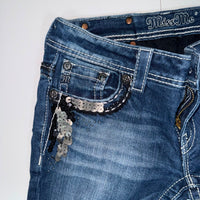 Miss Me Embellished Straight Leg Jeans Dark Blue Sequin Pockets 27