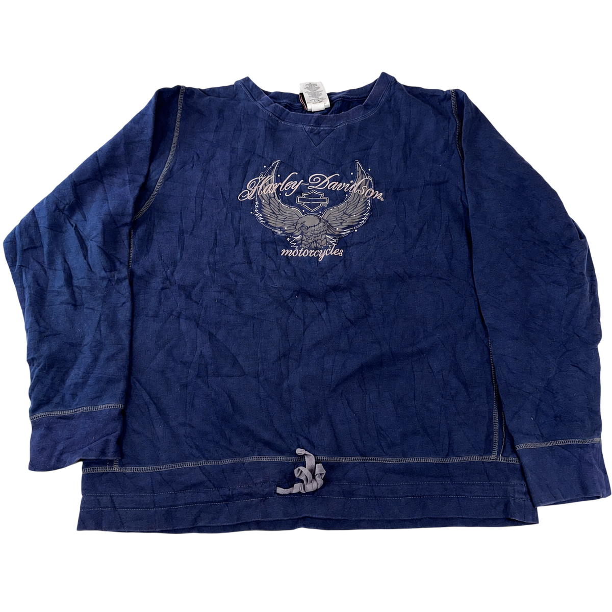 Harley-Davidson Women’s Blue Sweatshirt Top XL Embroidered Eagle Logo Drawstring Hem