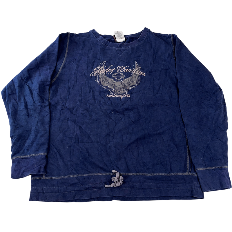 Harley-Davidson Women’s Blue Sweatshirt Top XL Embroidered Eagle Logo Drawstring Hem