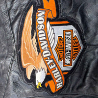 Vintage Hudson Leather Black Genuine Leather Biker Vest Harley Style Patch Size 44 XL