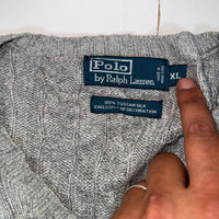 Polo Ralph Lauren Cable Knit Jumper Grey Silk V-Neck Mens Size XL