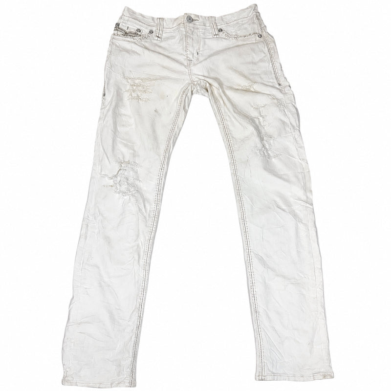 Rock Revival Aymeline Embroidered Skinny Jeans White Distressed 31