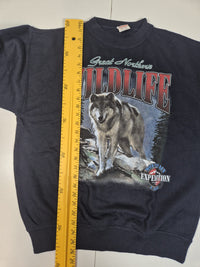 Sapin Wolf Graphic Crewneck Sweatshirt Navy Wildlife Print Size L