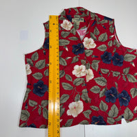Havana Jack's Cafe Red Floral Hawaiian Vest Coconut Buttons Rayon Size 2X