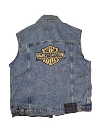 Harley-Davidson Vintage 90s Denim Vest Bar Shield Back Patch Biker Mens M