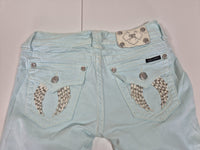 Miss Me Mint Skinny Jeans Crystal Wing Pocket Embellished Size 10 UK