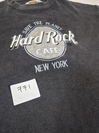 Hard Rock Cafe New York Sweatshirt Faded Black Embroidered Logo Size L