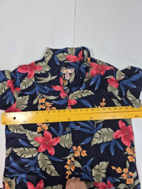 Caribbean Joe Tropical Floral Shirt Navy Rayon Button Up Size XL