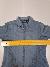 Harley-Davidson Embroidered Denim Snap Shirt Light Wash Western Size L