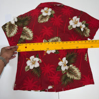 Pacific Legend Hawaiian Shirt Red Hibiscus Floral Womens Size M Cotton