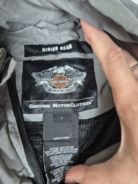 Harley-Davidson Riding Gear Nylon Jacket Grey Black Bar Shield Reflective Mens L