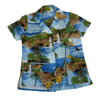 Made in Hawaii Scenic Waterfall Sailboat Print Shirt Blue Green Size S/M