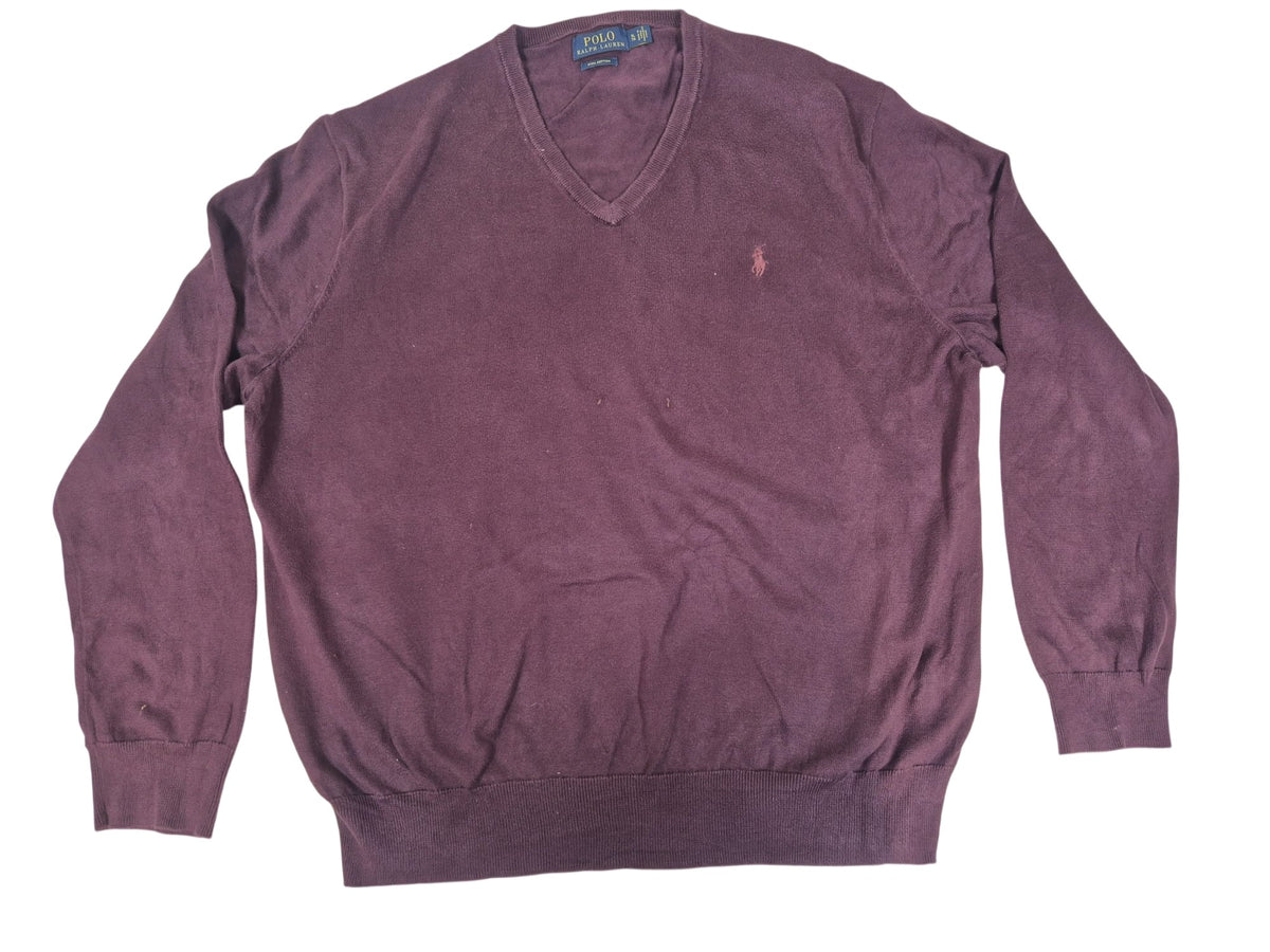 Polo Ralph Lauren Pima Cotton V Neck Jumper Sweater Burgundy Plum Size XL