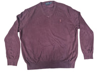 Polo Ralph Lauren Pima Cotton V Neck Jumper Sweater Burgundy Plum Size XL
