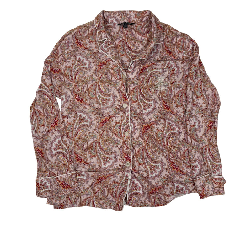 Lauren Ralph Lauren Paisley Pyjama Shirt Pink Cotton Sleepwear Size L