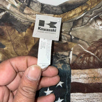 Kawasaki Realtree Camo T-Shirt XXL USA Flag Graphic Hunting Outdoor Cotton Tee