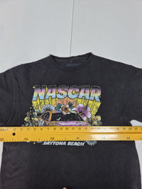 NASCAR Daytona Beach Graphic T-Shirt Floral Race Car Faded Black Size L