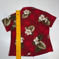 Pacific Legend Hawaiian Shirt Red Hibiscus Floral Womens Size M Cotton