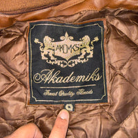Akademiks Brown Wool & Leather Varsity Jacket Men's Large L Vintage Y2K Bomber College Jacket