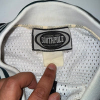 Southpole Mesh Quarter-Zip Jersey Polo White Green Oversized L/XL Y2K Streetwear