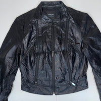 Bebe Genuine Leather Cropped Biker Jacket Black Multi Zip Size S