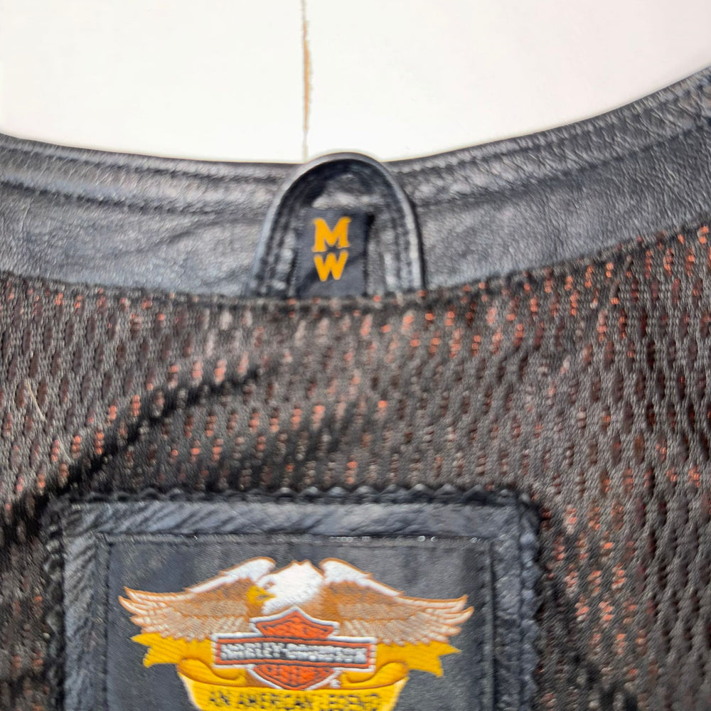Harley-Davidson Genuine Leather Flame Vest Black Women's Medium M Biker Motorcycle Y2K