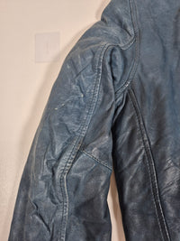Redskins Leather Varsity Jacket Hooded Petrol Blue Bomber Size L