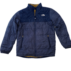 The North Face Reversible Sherpa Fleece Puffer Jacket Boys LG 14/16 Navy Brown Winter Coat