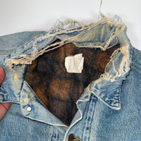Carhartt Blanket Lined Denim Trucker Jacket Light Wash Plaid Size 2XL