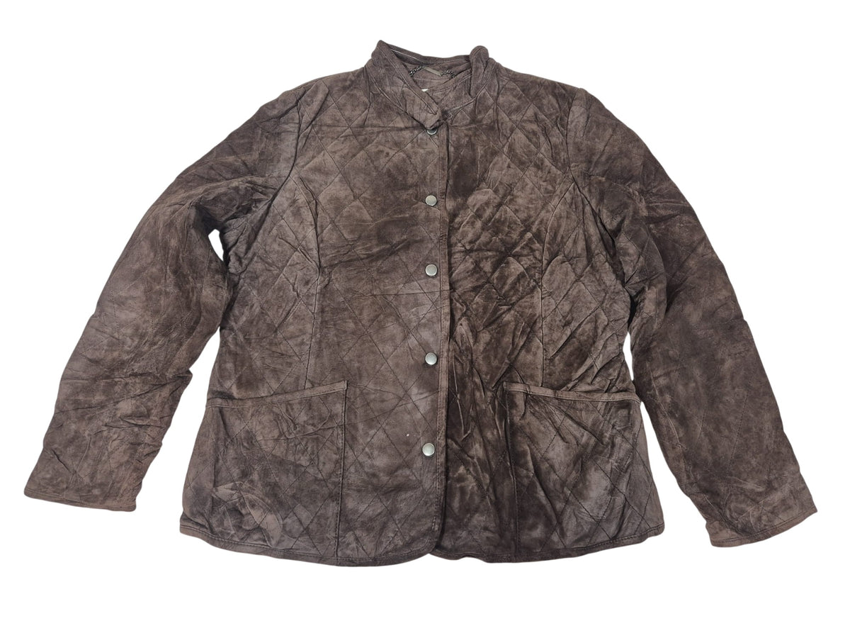 Charter Club Quilted Suede Leather Jacket Brown Snap Front Womens Size L