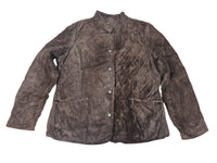 Charter Club Quilted Suede Leather Jacket Brown Snap Front Womens Size L