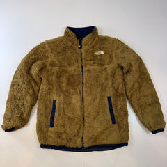 The North Face Reversible Sherpa Fleece Puffer Jacket Boys LG 14/16 Navy Brown Winter Coat