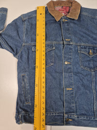 Marlboro Country Store Vintage 90s Denim Jacket Leather Collar Flannel Lined L
