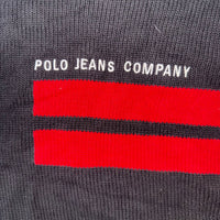 Vintage Polo Jeans Company Ralph Lauren Knit Sweater Medium Black Red Striped Cotton