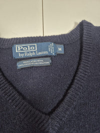 Polo Ralph Lauren Lambswool V Neck Jumper Sweater Navy Red Pony Mens Size M