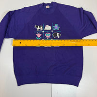 Jerzees Purple Novelty Grid Graphic Sweatshirt Farmyard Print 90s Size L