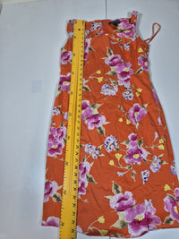 Lauren Ralph Lauren Floral Sheath Dress Orange Pink Midi Sleeveless US 8 UK 12