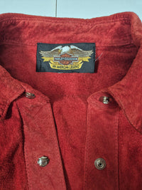 Harley-Davidson Suede Leather Western Shirt Red Womens S Snap Front Vintage 90s