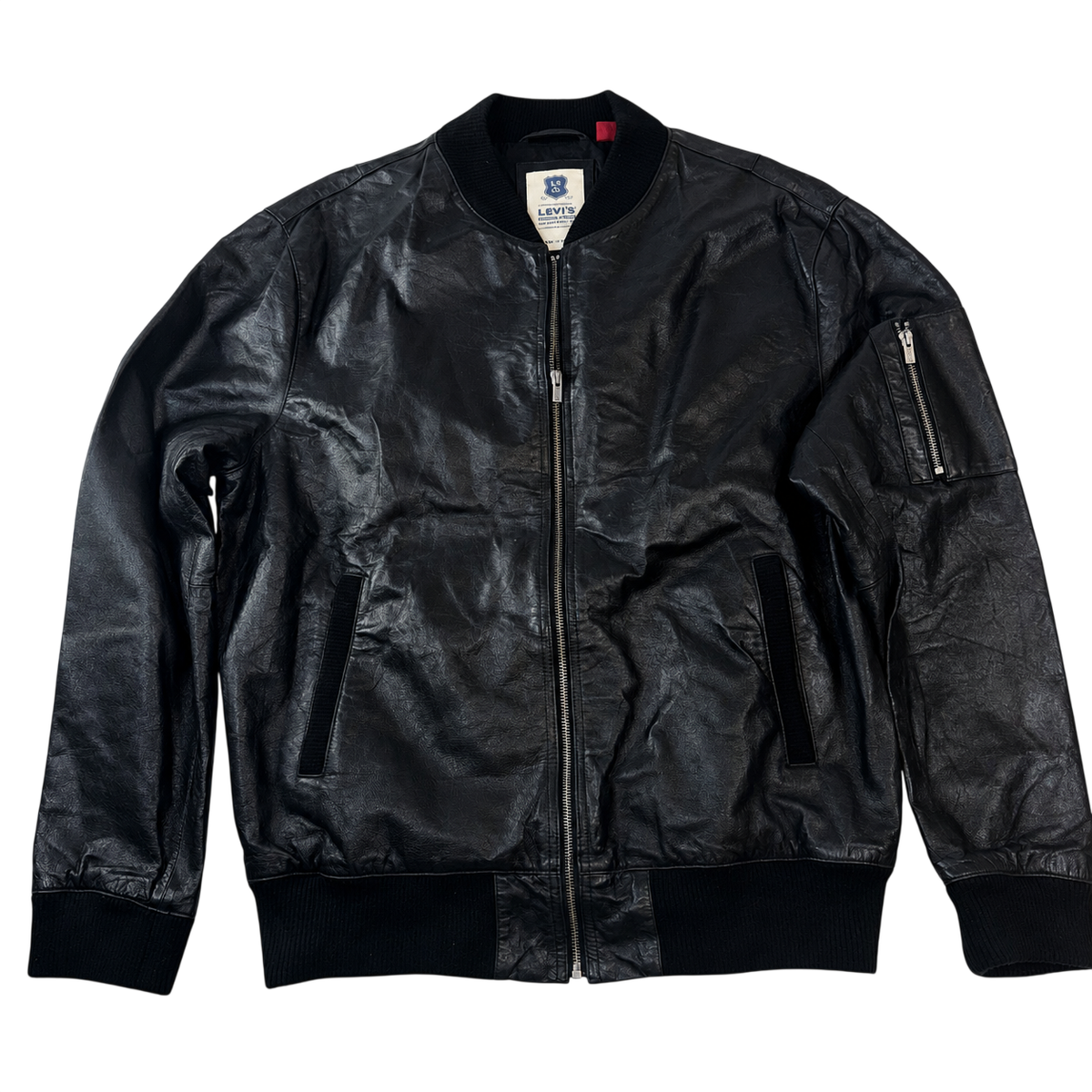 Levi’s Black Leather Bomber Jacket XL Genuine Leather Zip MA-1 Style