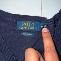 Polo Ralph Lauren Pima Cotton V-Neck Jumper Navy Blue Mens Size M