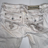 Rock Revival Aymeline Embroidered Skinny Jeans White Distressed 31
