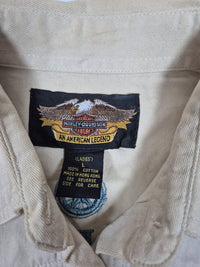 Harley-Davidson Womens Western Shirt Cream Embroidered Back Star Buttons 90s L