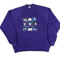 Jerzees Purple Novelty Grid Graphic Sweatshirt Farmyard Print 90s Size L