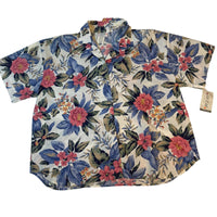 Act III Plus Floral Blouse Cream Blue Pink Tropical Print Size 44