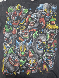 Evil Clowns All Over Print Graphic T-Shirt Faded Black Size M