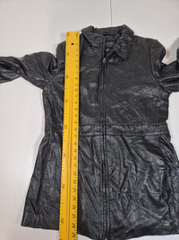 Wilsons Leather Pelle Studio Black Leather Jacket Womens M Longline Car Coat 2000s